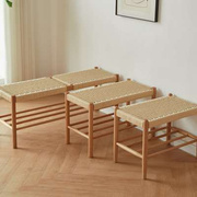 北欧白橡木(白橡木)实木，绳编换鞋凳日式简约床尾凳餐桌原木长凳组合玄关凳