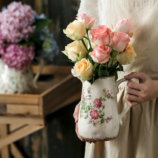 法式花壶瓶复古田园创意艺术，陶瓷花瓶摆件客厅，插花水培器皿装饰品