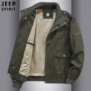 jeep吉普男士秋冬装夹克加绒保暖中年纯棉宽松工装，多口袋休闲外套
