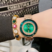  士玫瑰合金简约钢带气质水钻手表石英士女时尚圆形国产腕表