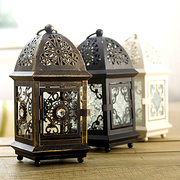 摩洛哥复古蜡烛灯铁艺玻璃烛台家用欧式客厅摆件装饰创意烛光浪漫
