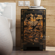 新中式古典描金床头柜榆木储物柜装饰柜卧室床边柜客厅柜现代家具