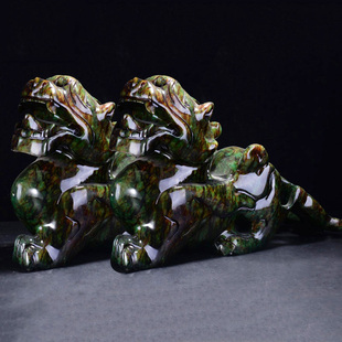 岫玉貔貅摆件，一对家居工艺品，装饰品玉石