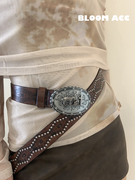 西部牛仔复古民族风皮革字母棕色皮带设计款腰带配饰装饰带