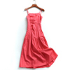 x305纯色镂空褶皱显瘦修身方领无袖吊带裙，夏季温柔风女连衣裙