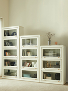 定制简约书柜白色玻璃门，组合现代书架，落地儿童储物柜实木轻奢防尘