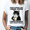 Black Cat 喝咖啡的黑猫复古欧美半袖体恤白色t恤女短袖