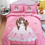 公主粉色红可爱卡通儿童，床上用品床单被套四件套男孩女孩三件套