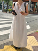 韩国chic夏季法式优雅v领蕾丝拼接高腰，宽松无袖背心连衣裙长裙女