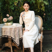 2023中国风棉质秋季精致刺绣，女百花蕾丝，优雅气质淑女白色套装