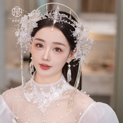新娘头饰白色水晶圣女冠，唯美超仙西式流苏，发箍婚纱礼服汉服发饰品