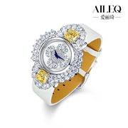 aileq纯银皮质手表镶高碳钻欧美高奢气质个性白色骑士腕表手链带