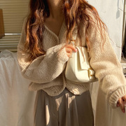 极速韩国时尚气质可爱v领单排扣针织开衫减龄糖果色外套女装