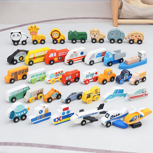 勒酷木制卡通交通情景系列小车兼容 木质火车轨道玩具小米米兔