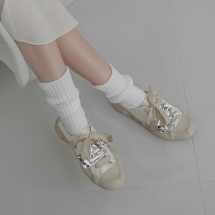 法国小众设计师DAYMARE 银色星球金属未来白色绸缎溶解厚底帆布鞋