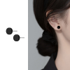 S925纯银黑色玛瑙圆形耳钉男女简约小巧几何小众设计耳饰品潮