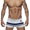UXH男士平角泳裤海军色条纹拼色泳衣青年温泉沙滩装备.四角刺绣裤