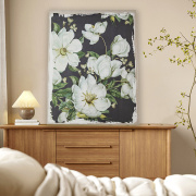 柏梵法式山茶客厅装饰画现代植物花卉帆布油画艺术沙发背景墙挂画