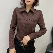 加绒衬衫女长袖2023年修身韩版时尚气质，加厚保暖工装职业衬衣