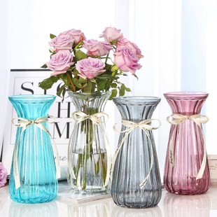 欧式创意水培透明彩色束腰款玻璃花瓶百合玫瑰鲜花干花插花瓶摆件