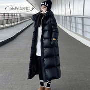 香港黑金羽绒服女款高端女冬长版黑色韩版连帽白鸭绒保暖外套