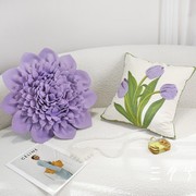 3D手工莲花抱枕重工时尚靠垫客厅沙发花朵靠枕套紫色家居软装靠包
