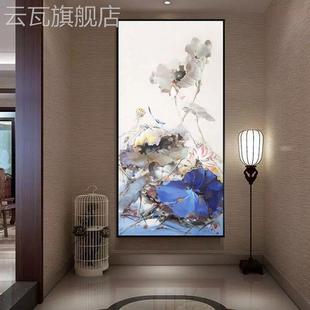 荷花油画手绘新中式现代简约客厅装饰画大型竖版《好事连连》