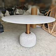 轻奢岩板餐桌家用小户型，网红极简圆形北欧水磨石，底座加重稳固桌子