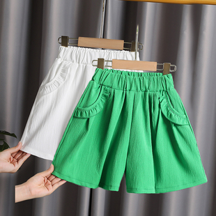 胖女童短裤夏季外穿五分女孩裤子绿色薄款中大童潮范儿童半身裙裤