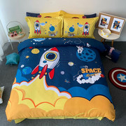 全棉儿童卡通床单四件套纯棉男孩火箭太空飞船被套床上用品三件套