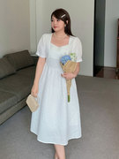白色连衣裙2023夏220斤胖mm大码设计感高腰气质显瘦领证女裙