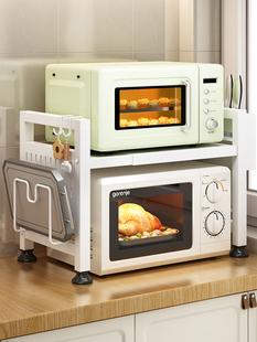 宜家厨房微波炉置物架子多功能家用台面烤箱伸缩支架双层收纳