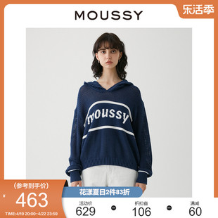moussy夏季logo海，军风网眼毛衣，套头针织衫028gaz70-5290