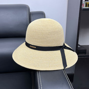 高档草帽女夏天出游度假防晒沙滩帽日本细草遮阳盆帽渔夫帽可折叠