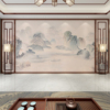 现代中式壁纸水墨山水壁画卧室客厅墙纸壁布玄关背景来图定制壁画