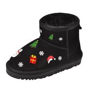儿童真皮雪地靴女童棉靴子2023冬季保暖童鞋大童加绒圣诞冬靴