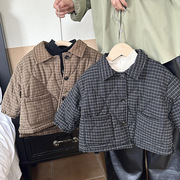 男童冬装棉衣2023儿童韩版格子棉服冬季女童棉袄加厚外套洋气