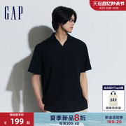 Gap男女装2024夏季网眼简约V字翻领polo衫质感运动短袖885510