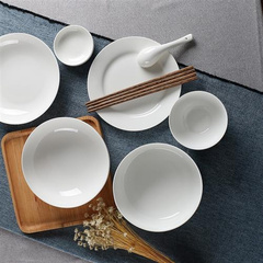 纯白简约2人食骨瓷餐具套装 中式家用情侣陶瓷食器碗盘碟勺子汤碗