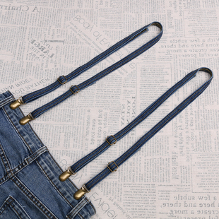 牛仔裤吊带女式一对牛仔布，深蓝色浅蓝色1.5厘米，宽可拆卸背带夹