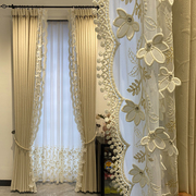 高端加厚浮雕雪尼尔奶油米法式美式卧室客厅遮光高档窗帘窗纱