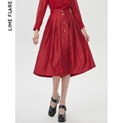 莱茵商场同款2023春季奥莱高级感红色半身裙气场A字裙别致设计感