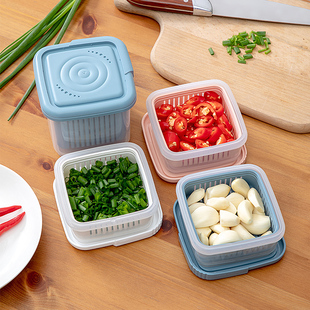 葱花姜片大蒜保鲜盒冰箱，水果蔬菜收纳盒厨房，密封盒带盖沥水储物盒