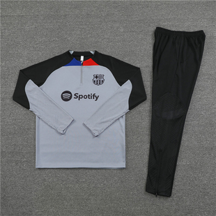 巴萨国米足球训练服套装定制成人儿童半拉链长袖足球运动比赛队服