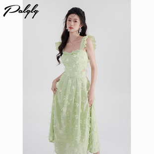 韩版甜美绿色套装女夏季小飞袖蝴蝶结吊带无袖，背心高腰百褶半身裙