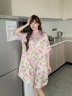 上海女人故事衣橱 夏季睡衣郁金香花色真丝薄款开衫居家服