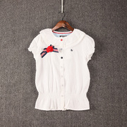 欧美夏季女童娃娃领排扣薄款类裙泡泡袖，纯棉短t恤93d-2-3