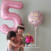 ins女孩儿童粉色生日数字铝膜气球，打氦气可飘空生日背景装饰用品