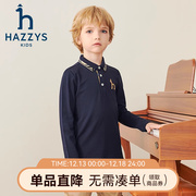 hazzys哈吉斯(哈吉斯)童装男童，t恤2023秋中大童气质翻领舒适polo长袖