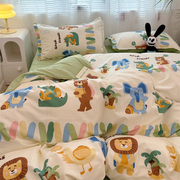 童趣涂鸦动物园床上水洗棉四件套公寓被套床单人宿舍床品三件套